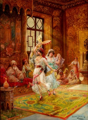 Harem interior with dancing women